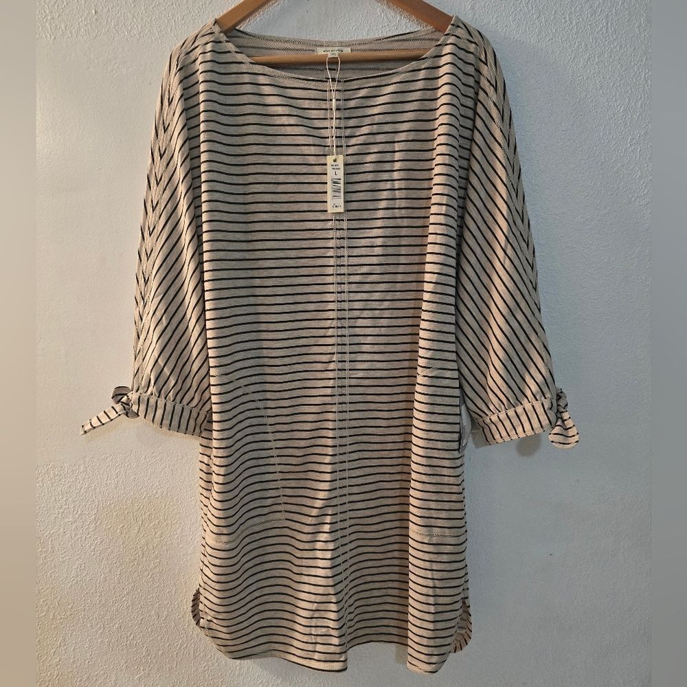 NWT Max Studio 3/4 Sleeves French Terry Dress In Cream And Black Size Large
